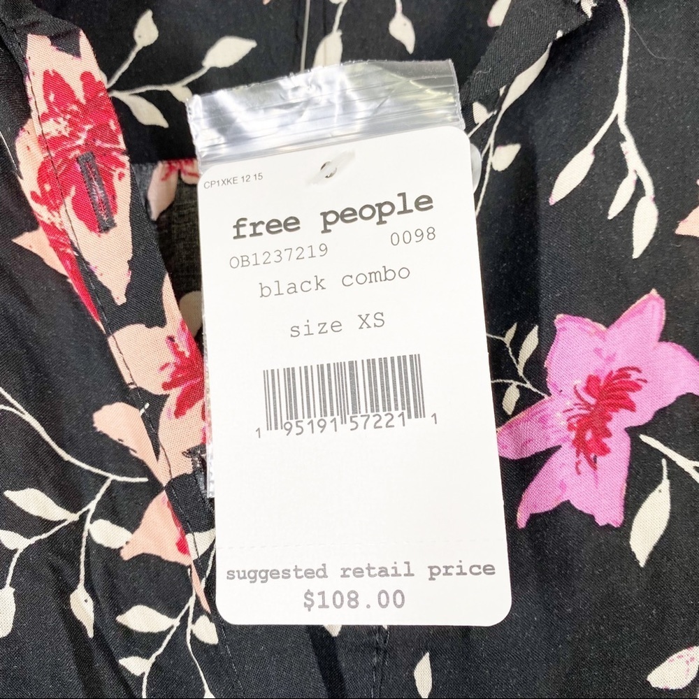 NEW Free People Lighten Up Floral Black Combo Mini Dress XS - Picture 14 of 16